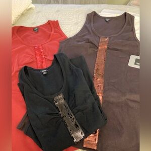3-New Ribbed Sleeveless Tank w Central Vertical Sequin Panel XXL 3/$18